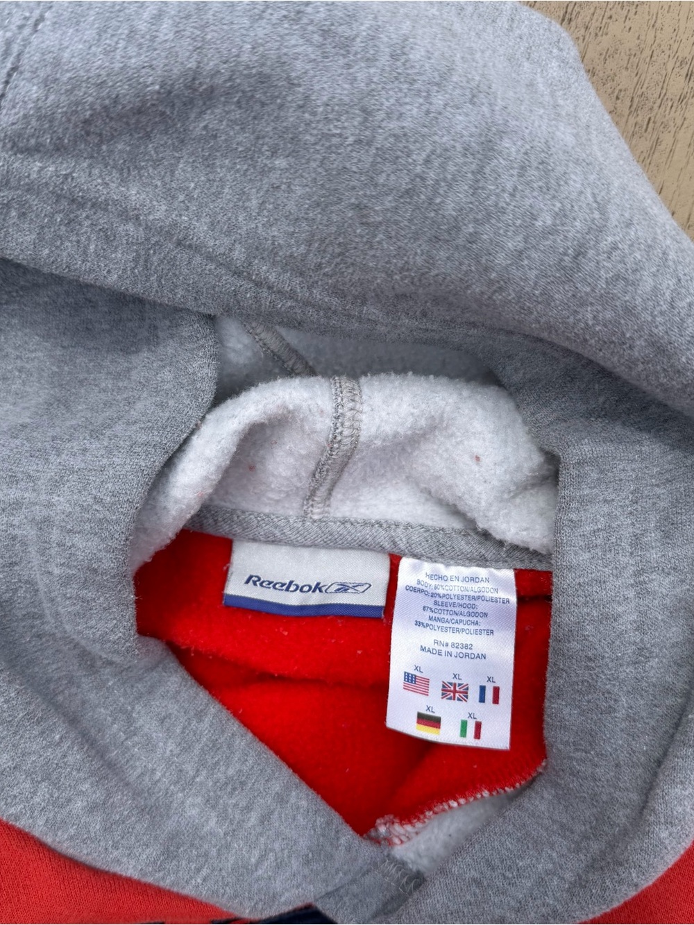 Reebok Embroidered Logo Hoodie Boys XL Mens Small Orange Gray Colorblock Y2K - Picture 3 of 7
